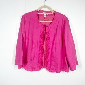 Kim Kim Rogers Bright Barbiecore Pink Ruffle Front Linen Blazer PXL
